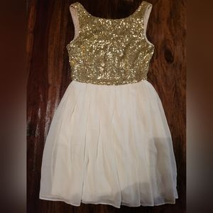 B DARLIN PARTY DRESS GIRL'S SZ 9/10 CREAM/GOLD SEQUINS EXCELLENT CONDITION